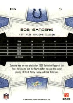 2008 Score - Super Bowl XLIII Black #135 Bob Sanders Back