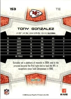 2008 Score - Super Bowl XLIII Black #153 Tony Gonzalez Back