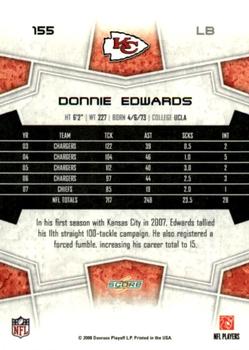 2008 Score - Super Bowl XLIII Black #155 Donnie Edwards Back