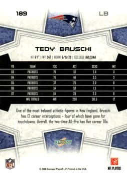 2008 Score - Super Bowl XLIII Black #189 Tedy Bruschi Back