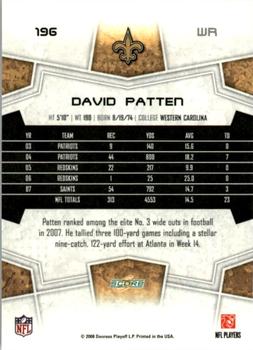 2008 Score - Super Bowl XLIII Black #196 David Patten Back