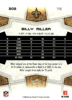 2008 Score - Super Bowl XLIII Black #202 Billy Miller Back
