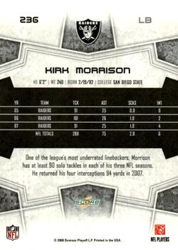 2008 Score - Super Bowl XLIII Black #236 Kirk Morrison Back