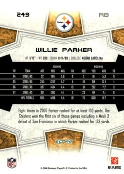 2008 Score - Super Bowl XLIII Black #249 Willie Parker Back
