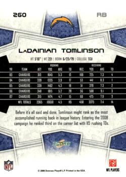 2008 Score - Super Bowl XLIII Black #260 LaDainian Tomlinson Back