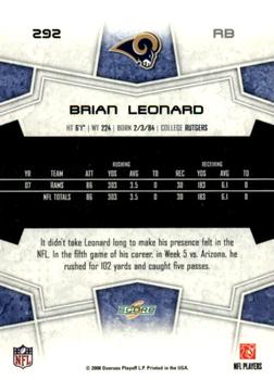 2008 Score - Super Bowl XLIII Black #292 Brian Leonard Back