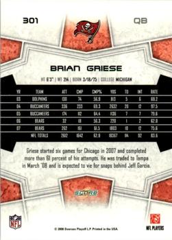 2008 Score - Super Bowl XLIII Black #301 Brian Griese Back