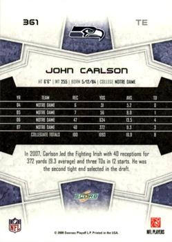 2008 Score - Super Bowl XLIII Black #361 John Carlson Back