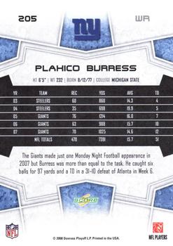 2008 Score - Super Bowl XLIII Blue #205 Plaxico Burress Back