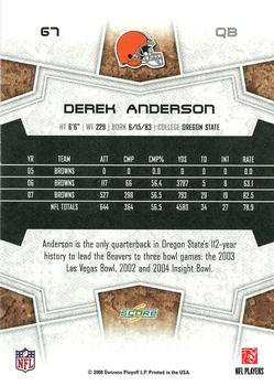 2008 Score - Super Bowl XLIII Blue #67 Derek Anderson Back