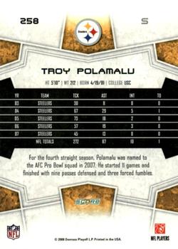 2008 Score - Super Bowl XLIII Blue #258 Troy Polamalu Back