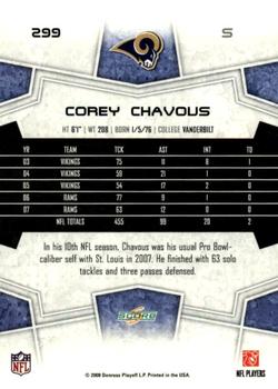 2008 Score - Super Bowl XLIII Blue #299 Corey Chavous Back