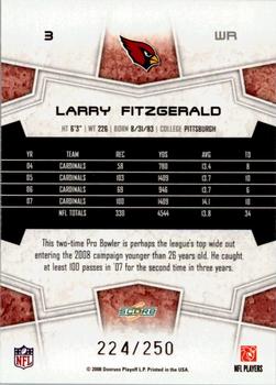 2008 Score - Super Bowl XLIII Light Blue Glossy #3 Larry Fitzgerald Back