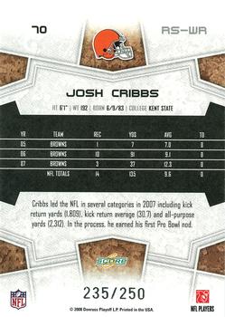 2008 Score - Super Bowl XLIII Light Blue Glossy #70 Josh Cribbs Back