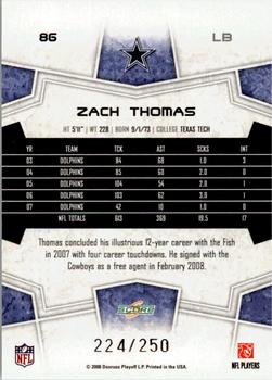 2008 Score - Super Bowl XLIII Light Blue Glossy #86 Zach Thomas Back