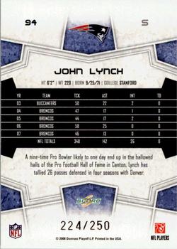 2008 Score - Super Bowl XLIII Light Blue Glossy #94 John Lynch Back