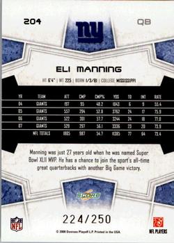 2008 Score - Super Bowl XLIII Light Blue Glossy #204 Eli Manning Back
