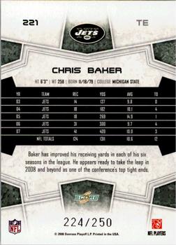 2008 Score - Super Bowl XLIII Light Blue Glossy #221 Chris Baker Back
