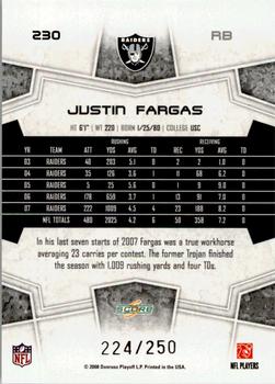 2008 Score - Super Bowl XLIII Light Blue Glossy #230 Justin Fargas Back