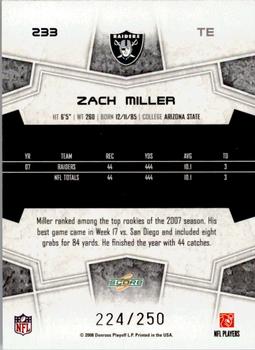2008 Score - Super Bowl XLIII Light Blue Glossy #233 Zach Miller Back