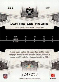 2008 Score - Super Bowl XLIII Light Blue Glossy #235 Johnnie Lee Higgins Back
