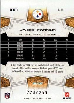2008 Score - Super Bowl XLIII Light Blue Glossy #257 James Farrior Back