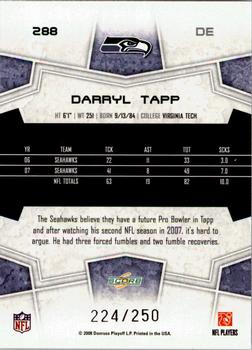 2008 Score - Super Bowl XLIII Light Blue Glossy #288 Darryl Tapp Back