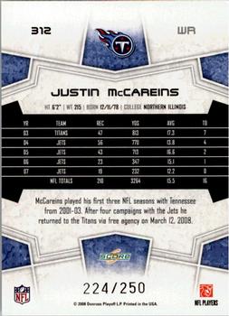 2008 Score - Super Bowl XLIII Light Blue Glossy #312 Justin McCareins Back