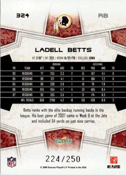 2008 Score - Super Bowl XLIII Light Blue Glossy #324 Ladell Betts Back