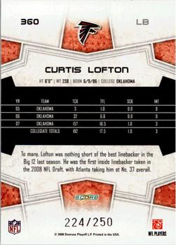2008 Score - Super Bowl XLIII Light Blue Glossy #360 Curtis Lofton Back