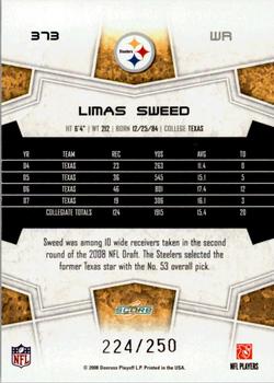 2008 Score - Super Bowl XLIII Light Blue Glossy #373 Limas Sweed Back