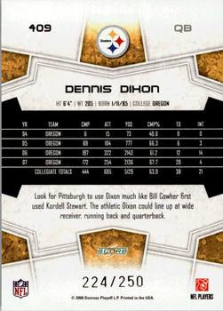 2008 Score - Super Bowl XLIII Light Blue Glossy #409 Dennis Dixon Back