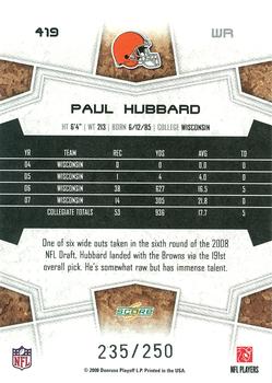 2008 Score - Super Bowl XLIII Light Blue Glossy #419 Paul Hubbard Back