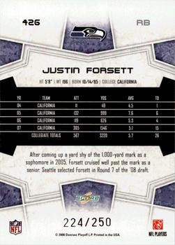 2008 Score - Super Bowl XLIII Light Blue Glossy #426 Justin Forsett Back