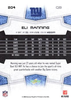 2008 Score - Super Bowl XLIII Gold #204 Eli Manning Back