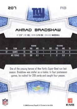 2008 Score - Super Bowl XLIII Gold #207 Ahmad Bradshaw Back