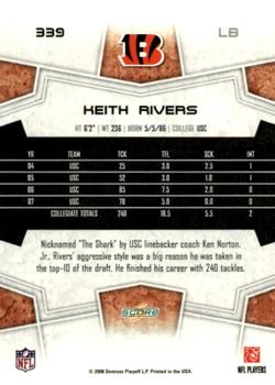 2008 Score - Super Bowl XLIII Gold #339 Keith Rivers Back