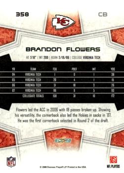 2008 Score - Super Bowl XLIII Gold #358 Brandon Flowers Back