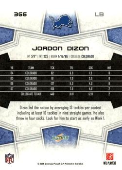 2008 Score - Super Bowl XLIII Gold #366 Jordon Dizon Back