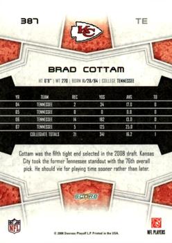2008 Score - Super Bowl XLIII Gold #387 Brad Cottam Back