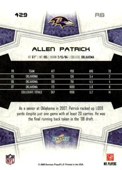2008 Score - Super Bowl XLIII Gold #429 Allen Patrick Back