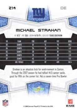 2008 Score - Super Bowl XLIII Green #214 Michael Strahan Back