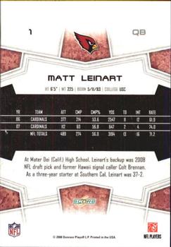 2008 Score - Super Bowl XLIII Green #1 Matt Leinart Back