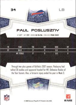 2008 Score - Super Bowl XLIII Green #34 Paul Posluszny Back