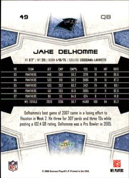 2008 Score - Super Bowl XLIII Green #49 Jake Delhomme Back