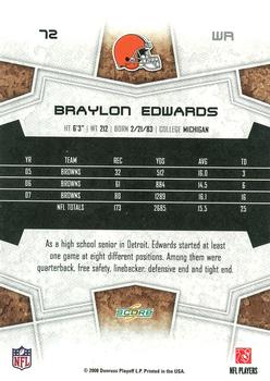 2008 Score - Super Bowl XLIII Green #72 Braylon Edwards Back