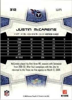 2008 Score - Super Bowl XLIII Green #312 Justin McCareins Back