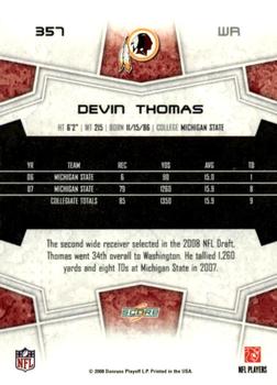 2008 Score - Super Bowl XLIII Green #357 Devin Thomas Back