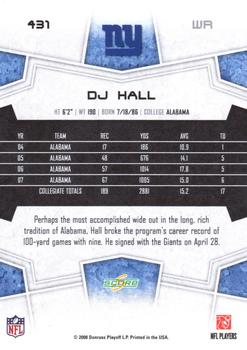 2008 Score - Super Bowl XLIII Green #431 DJ Hall Back