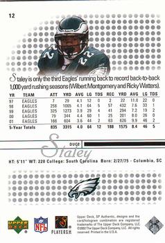 2002 SP Authentic #12 Duce Staley Back